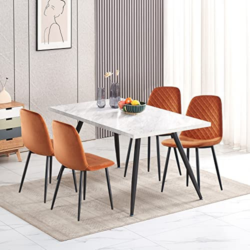 JaHECOME Esszimmerstuhl, Sessel, Samt, Wohnzimmerstuhl, Farbe wählbar, gepolsterter Sitz mit Rückenlehne, Schwarze Metallbeine für Küche, Schlafzimmer, Esszimmer (4, orange)