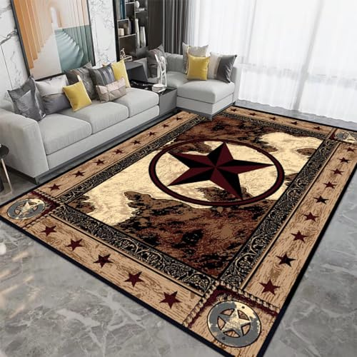Tappeto rustico marrone con stelle del Texas occidentale, tappeto moderno, tappeto primitivo, tappeto in pelle bovina, tappeto antiscivolo, per corridoio, cucina, soggiorno, camera da letto,