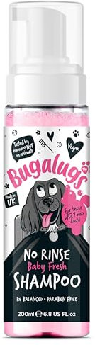 Bugalugs Hundeshampoo ohne Wasser Baby Fresh 200ml No Rinse Fellpflege ohne Wasser für zwischendurch Babypuder Duft