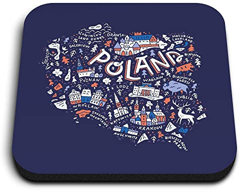 1x Square MDF Magnet 5cm - Poland Polska Map Flag European Travel - Fridge Locker Office Whiteboard Toolbox #58839