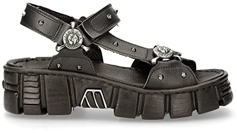 New Rock Stiefel BIOS120-V1 Unisex-Sandale aus Veganem Leder in Metallisch-Schwarz, Punkrock 39