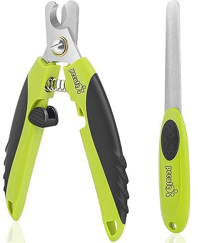 pecute Professional Dog Nail Clippers + Nail File 2 in 1 Set, Sharp Stainless Steel Pet Claw Trimmers with Safety Guards for Medium to Large Dogs