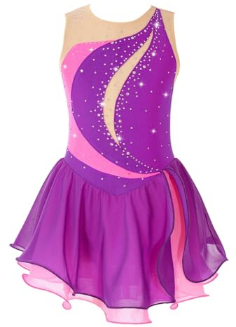 TiaoBug Abito da Pattinaggio Artistico Bambina Vestito da Balletto Leotard Vestito Pattinato Ballerina Pattinatrice Ragazza Body Danza Classica Allenamento 4-16 Anni