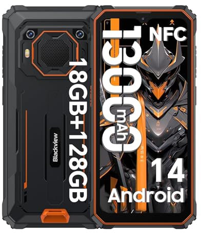 Blackview BV6200 Pro, 13000 mAh, telefono cellulare da esterno senza contratto, Android 14,18 GB + 128 GB, smartphone per esterni, impermeabile, altoparlante 98 DB, Helio P35 2,3 GHz, 6,56 HD+