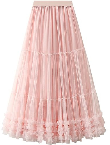 kydely Gonne in tulle per le donne lunghe tutù fata gonna a strati una linea in rete elastica in vita gonne, B-rosa, Taglia Unica