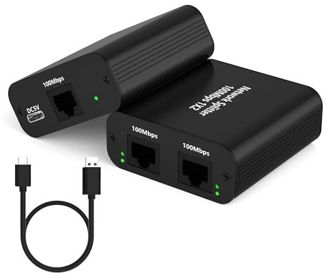 Switch Ethernet 100Mbps de 2 Puertos, Divisor de Red Ethernet RJ45, Network LAN Switch 1 to 2 Network Splitter Avec USB Câble, 100Mbps Ethernet Adapter para Concentrador, Interruptor, Router, TV