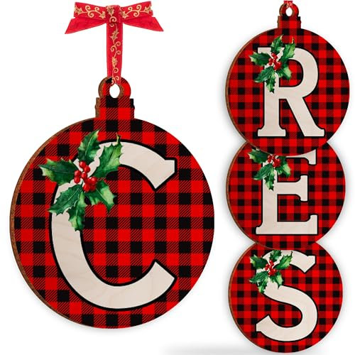 Christmas Initial Wooden Ornaments - Personalised 10x10cm - Xmas Babubles Gift for Noel Tree Decorations C1 (Initial #C)