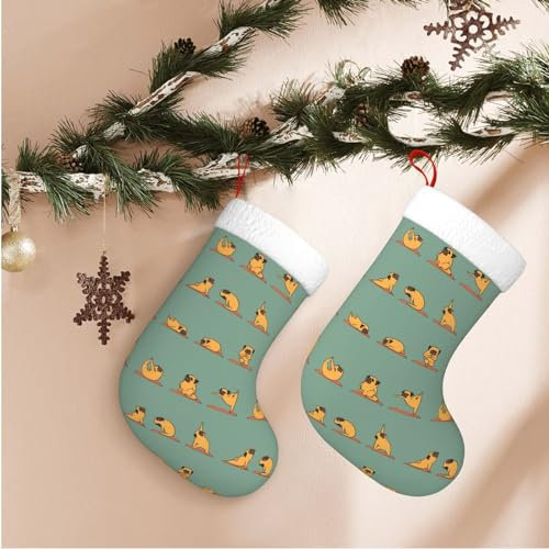 BTCOWZRV Personalisierte Weihnachtsstrümpfe Yoga Mops Weihnachtsstrumpf Xmas Hängende Strumpf Dekor Manschette Strümpfe für Treppen Kamin Hängen Xmas Home Decor