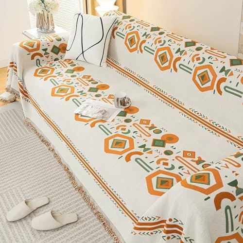 ANAZOZ Couch Überzug 3 Sitzer, Sofabezug Chenille Geometrisches Muster Im Böhmischen Stil Bezug für Sofa Wohnlandschaft 180x300