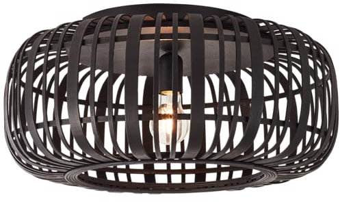 Lightbox Nature Deckenlampe - 24 cm Höhe, Ø 51 cm - dekorative Deckenleuchte mit Bambus Schirm - E27, max. 60 W - aus Metall/Bambus - in Dunkelbraun/Schwarz