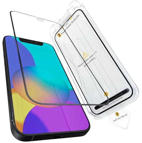ONES iPhone 12/12 Pro Displayschutzfolie 9H Ultraglas [Militärqualität] bruchsichere gehärtete Glasfolie mit vollständiger Abdeckung mit Auto-Alignment-Kit, 1er-Pack, 6.1 Zoll