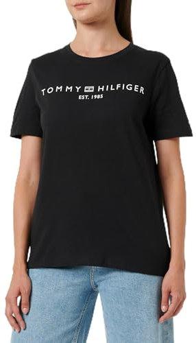 Tommy Hilfiger Women's Round Neck Short Sleeve T-Shirt, Black (Black), S