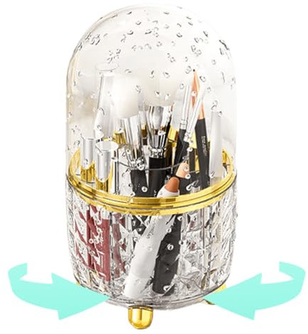 Terafeels Makeup Brush Holder with Dustproof Lid 360 Rotating Make Up Organiser for Vanity Table Bedroom Bathroom Cosmetics Box for Women Girls, 8101