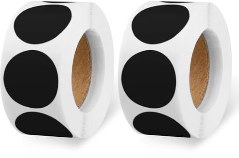 Klebepunkte Schwarz, 1000 Stk 25mm Runde Aufkleber Stickers, Kreisaufkleber, 2 Klebepunkte auf Rolle, Kleine Klebepunkte Weiß für Kalende Planer(Schwarz)
