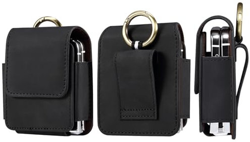 Étui Ceinture Homme Cuir Compatible avec Samsung Galaxy Z Flip 5/Z Flip 4/Z Flip 3/Z Flip 4G 5G/Motorola RAZR 5G/Huawei P50 Pocket/Pocket S, Pochette Téléphone Ceinture Randonnée Sac Banane Sac Taille