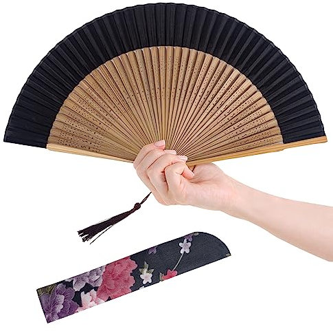 HJSSAA Hand Fan, UV Glow Large Bamboo Foldable Chinese Decorative Sauna Fan Wedding Clack Hand Fan for Rave, Hemp / Cheongsam, Festival, Club, Event, Party, Dance, Performance (Y02)
