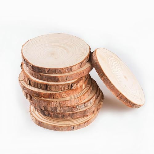 DAHI Lot de 15 Rondin de Bois 10-12cm sans Trou - Disque Rond Bois Deco - Tranches de Bois Naturel - Rondelles Bois - pour le Bricolage, Décorations, Mariage