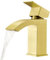 CREA Wasserfall Wasserhahn Bad,Waschtischarmatur Chrom mit Keramikventil, Mischbatterie Waschbecken mit Kaltes & Heißes Wasser,Einhandmischer Waschbeckenarmatur,Gebürstetes Gold