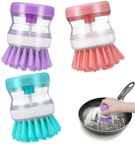 3 Cepillos Fregar Platos con Dispensador de Líquido, Reutilizables Cepillos para Fregar Platos, Duradero Cepillo para Lavar Platos, Cepillos Lavaplatos con Cerdas Densas para Varios Utensilios Cocina