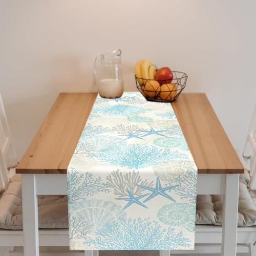 Fycyko Tischläufer Blau, Maritime Deko Outdoor, Waschbarer Moderner Tischläufer für die Dekoration des Schreibtisches, 33×150 cm