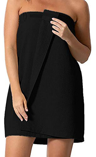 MODSGUE Serviette de bain pour femme, séchage rapide, portable, serviette de spa, robe de plage, paréo de sauna pour femme, peignoir de bain pour spa, douche, robe réglable pour femme, noir b, M