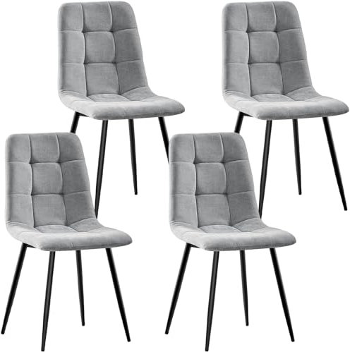 ANVOFONG Esszimmerstühle 4er Set,Küchenstuhl aus Leinenstoff,Polsterstühle mit Eisenfüßen,Stuhl Schlafzimmer,Wohnzimmer Stühle-grau