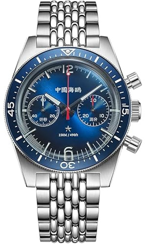 SEA-GULL Mechanische Herrenuhr Retro Taucheruhr Chronograph Seagull ST1901 Handaufzug 1984 Antarktis Expedition 816.37.1068, blau, Armband