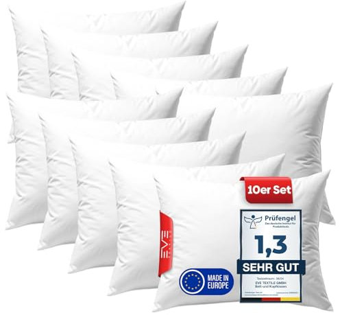 EVE Textile® Kissen; Bis 60° Waschbar Atmungsaktives Kopfkissen Innenkissen; Dekokissen, Sofakissen Kisseninlett & Bettkissen mit Flauschiger Microfaserfüllung & Reißverschluss (10er Set, 50 x 70 cm)