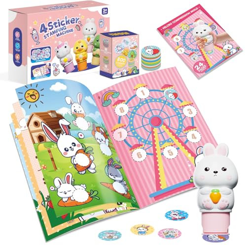 Fozcmisw Aufkleberstempel, 24-Seitiger Aktivitätenblock, 800 Sticker, Kinder Fidget Bastelspielzeug, Reisespielzeug für Kleinkinder ab 3 4 5 6 Jahren-Einhornpaket (800PCS-Kaninchenpaket)