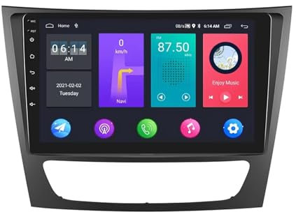 Radio estéreo de coche Android 14 de doble DIN de 9 pulgadas para Mercedes-Benz Clase E W211/CLS-clase 2005-2008 con cámara inalámbrica Carplay AHD de respaldo, controles de volante Bluetooth,