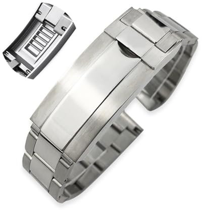 EKSIL 316L Stainless Steel Watchband 20mm For Rolex Submariner Daytona Date Just Sliding Lock Silver Solid Watch Strap(Sub glossy)