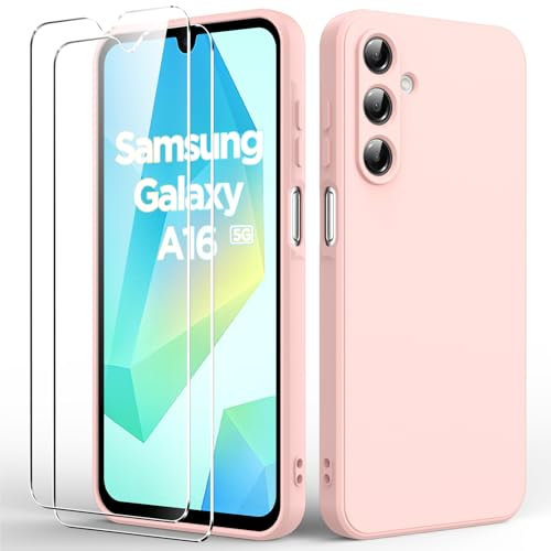 Byvuwiay Cover per Samsung Galaxy A16 4G/5G con 2 Vetro Temperato Pellicola Protettiva, Custodia in TPU Ultra Sottile Antiurto Anti-Scratch Case, Rosa