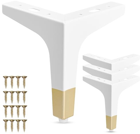 La Vane Lot de 4 pieds de meubles en métal de 15 cm – Pieds de rechange modernes en forme de triangle diamant blanc/doré pour armoire, canapé, table, ottomane