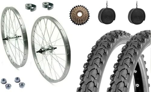 MADICKS 1 Paar Felgen hinten + vorne 26 x 1,75 + COP 26 x 1,95 + Cam + Ritzel 7 V - Grau - Fahrrad-Rad-Set - Fahrradfelgen - Fahrradräder - Mountainbike, Stadtrad