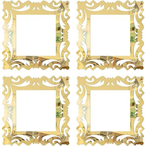 Muzrunq Decorative Light Switch Cover Plate Mirror 5.9'' Vintage 4PCS Waterproof Acrylic Gold Switch Decor