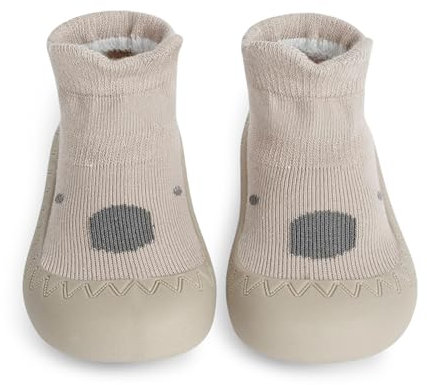 flintronic Krabbelschuhe Baby, Lauflernschuhe Kinder, Rutschfeste Hüttenschuhe Sockenschuhe, für Mädchen Junge, Khaki Waschbär, 6-12 Monate