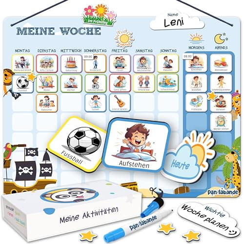 PANDABANDE® 2-in-1 Tagesplaner & Wochenplaner Kinder [Routinen, XL Box, 200 Magnete] - Idealer Routine Planer, Tagesplan Kind, Wochenplan Magnetisch, Kinderkalender Wochenplanung