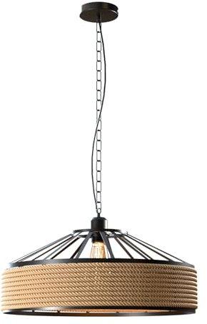 LEDSone Lampadario a sospensione in corda di canapa industriale retrò, lampadario decorativo da soffitto. Kit paralume per lampada da soffitto (Cavo da 1 m + catena, 30cm)