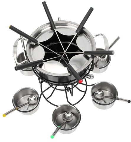 Cabilock 1set Cheese Fondue Stainless Steel Melting Pot Household Fondue for Chocolate Cheese Complete Cooking Spoons Bowls Forks