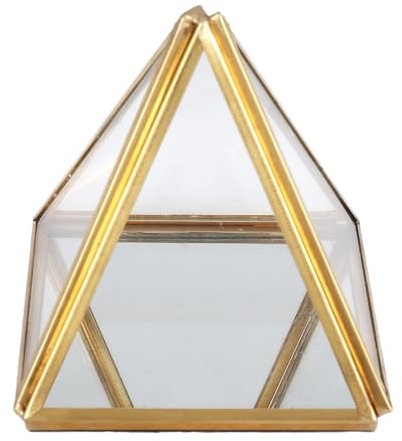 Qusedwey Schmuckschatulle Aus Glas, Golden, Geometrische, Dekorative Schatulle, Geometrische Glaspyramide, Ringhalter für Hochzeit, Geburtstagsgeschenk S