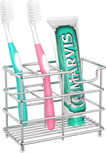 HBlife Small Toothbrush Holder for Bathroom, 5 Slots Silver Stainless Steel Bathroom Accessories Organizer