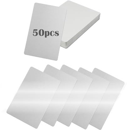 Tarjetas de visita en blanco, 50 unidades de tarjetas de metal de 8,6 x 5,4 cm, grosor de 0,21 mm, tarjetas de visita metálicas, material láser, tarjeta de visita grabada