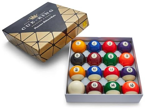 Cue-King Pool Balls, Grade 2” UK Size, Pool Table Balls, Pool Ball Set, Premium Quality, Spots and Stripes Design