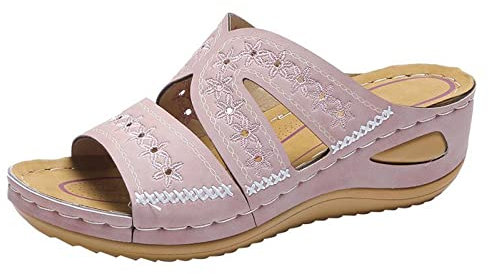 Sandales Femmes Nu-pieds Orthopédique Compensées Confortable de Plage Pantoufles Femme été Respirantes Semelles épaisses Anti-dérapant Chaussures Bohemia Romain Sandals Protégez Chevilles