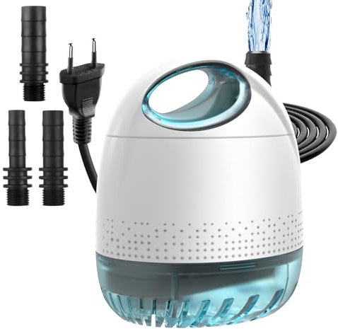 BAITAI Tauchpumpe (2500L/H, 30W, Durchflussregelbar), Ultraleise Wasserpumpe mit 5m Netzkabel, 3 Düsen für Aquarium, Teich, Brunnen, Wasserspiele, Hydroponik, Pool & mehr
