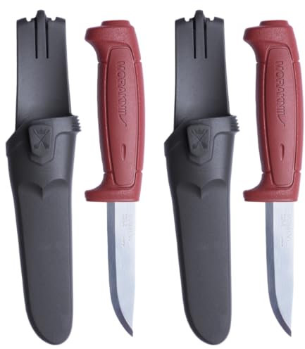 Morakniv Messer mit Scheide für Handwerker - 2-Pack Rot - Basic 511 C - Mora Messer Feststehende Klinge aus Kohlenstoffstahl - 2,0 mm - Hergestellt in Schweden - Outdoormesser feststehend