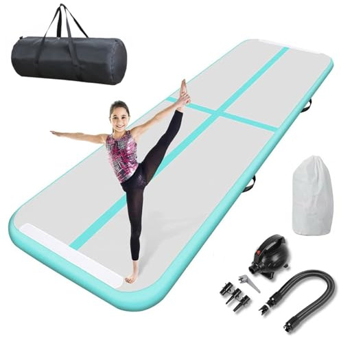 Inflatable Gymnastics Mat Tumble Track Gym Floor Mat 2M-6M Air Tumbling Training Track Thick 10cm with Electric Pump for Gymnastics Home Kids Tumble Training Yoga Water Pilates