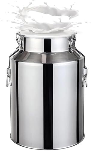 Lechera Acero Inoxidable con Tapa, Lechera Acero Inoxidable 5-88 litros,con Tapa con Asa, para Transportar o Almacenar Leche,Nofaucet-5L