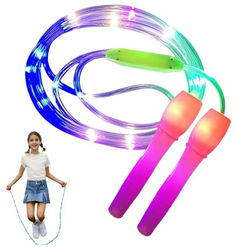 Nbbwwu Springseil für Kinder, wiederaufladbares LED-Springseil, verstellbare Länge, rutschfestes Fitnessgerät, Sportzubehör für Kinder und Erwachsene, drinnen und draußen