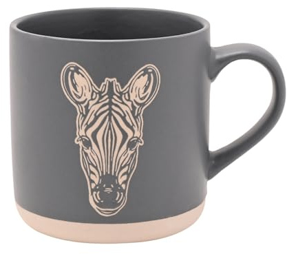 Widdop and Co Naturecraft Zebra Mug – Grey Ceramic Wax Resist Design | 13oz / 390ml Nature-Themed Tea & Coffee Cup – Wildlife Lover Gift – Rustic Cottagecore Kitchen Décor